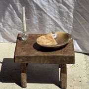 Small stool, rectangular accent stool in solid teak wabi-sabi H26