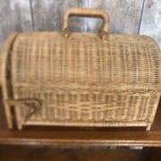 Old basket transport trunk rattan cage puppies kittens animals vintage