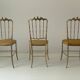 Set of 3 Chiavari chairs in brass with velvet seat and high back, 1950s, Italy.