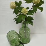 Deux vases verre moulé texturé vert années 70