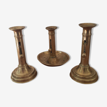 Set of 3 old candle holders with pushers