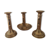 Set of 3 old candle holders with pushers