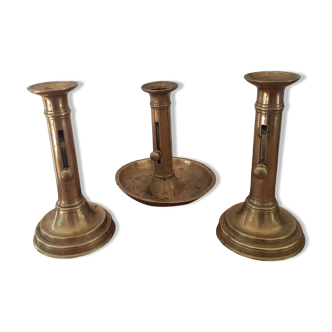 Set of 3 old candle holders with pushers
