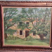 Peinture à l’huile vintage, signée Martínez, 1950