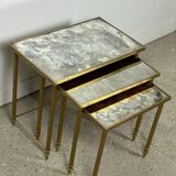 Vintage 70'S nesting table in moiré glass and brass
