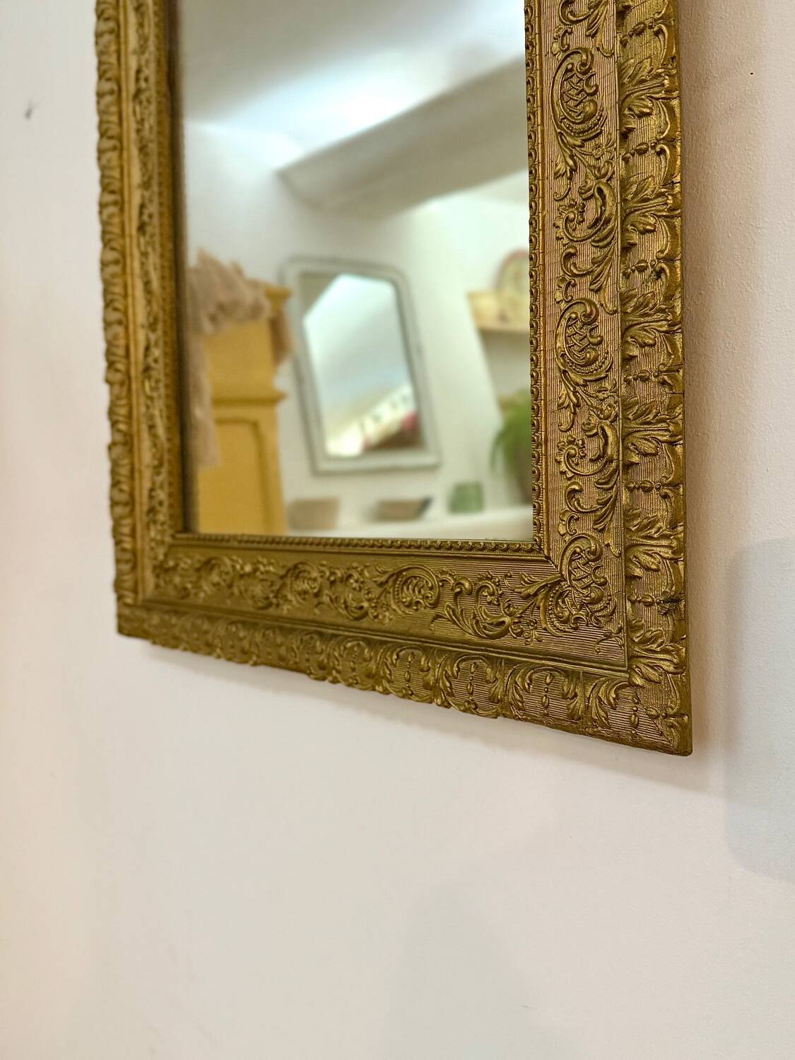 Period Mirror with Wooden and Gilded Stucco Frame – 19th Century Patina
