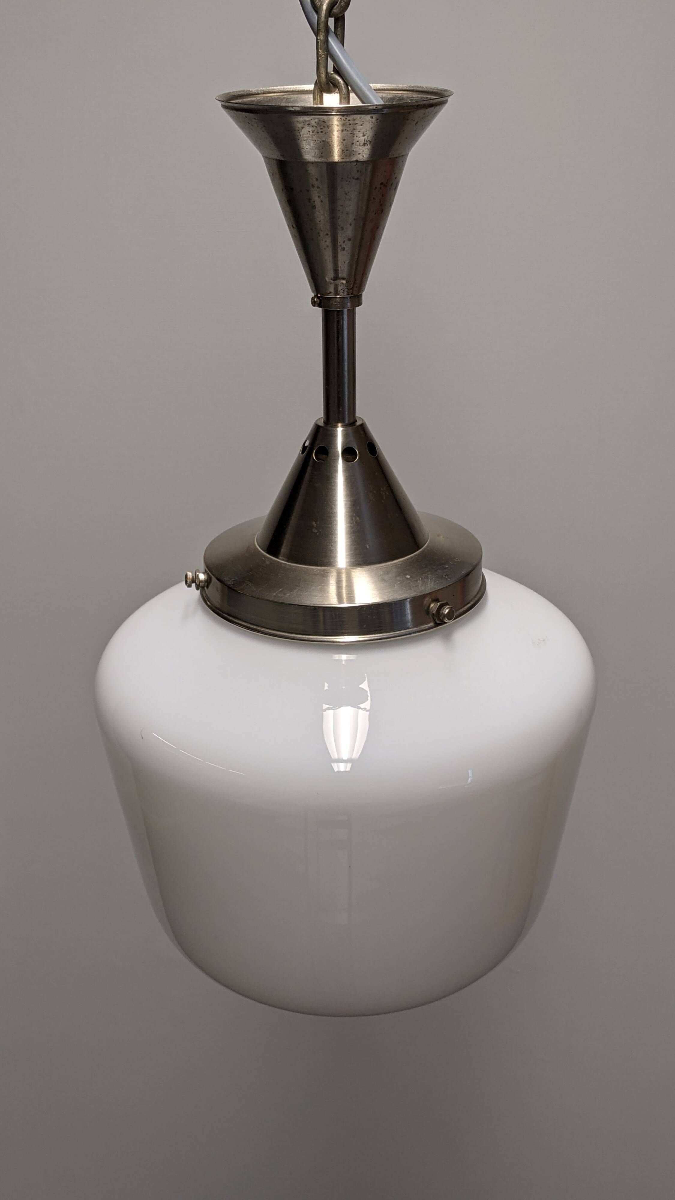 XL Art Deco suspension in white opaline, France circa 1920