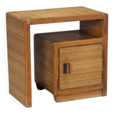 Vintage bedside table in exotic wood veneer, 1930s-1940s design.