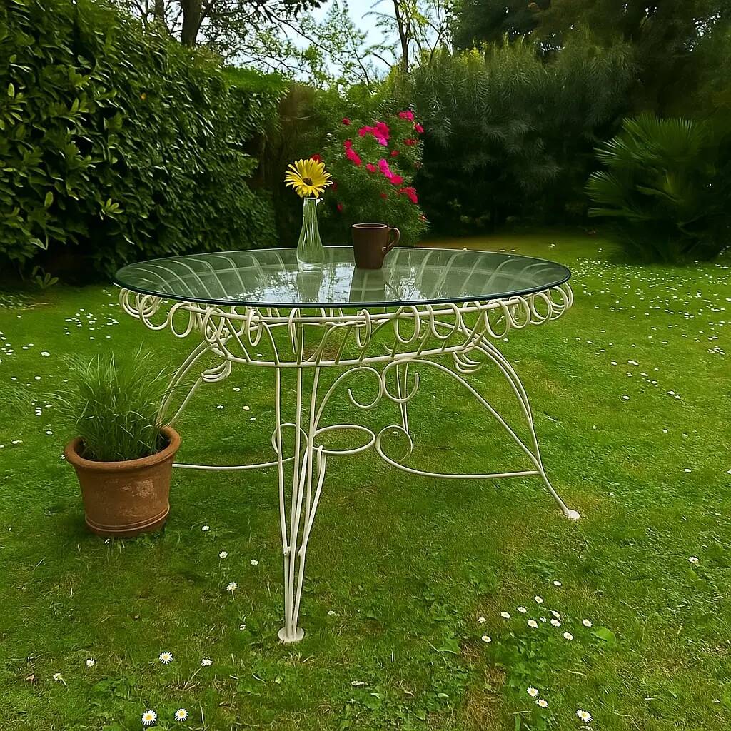 Vintage white enamelled iron garden table, Italy, 1960s