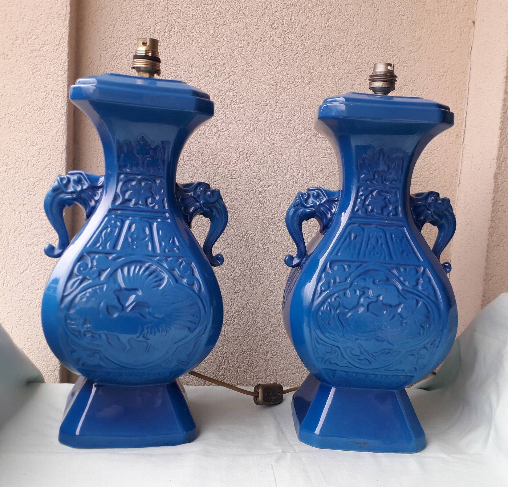 Paire de pieds de lampes en céramique