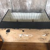 Old small bird cage caoa wood + metal + plastic tray vintage