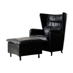 Fauteuil & repose-pieds en cuir