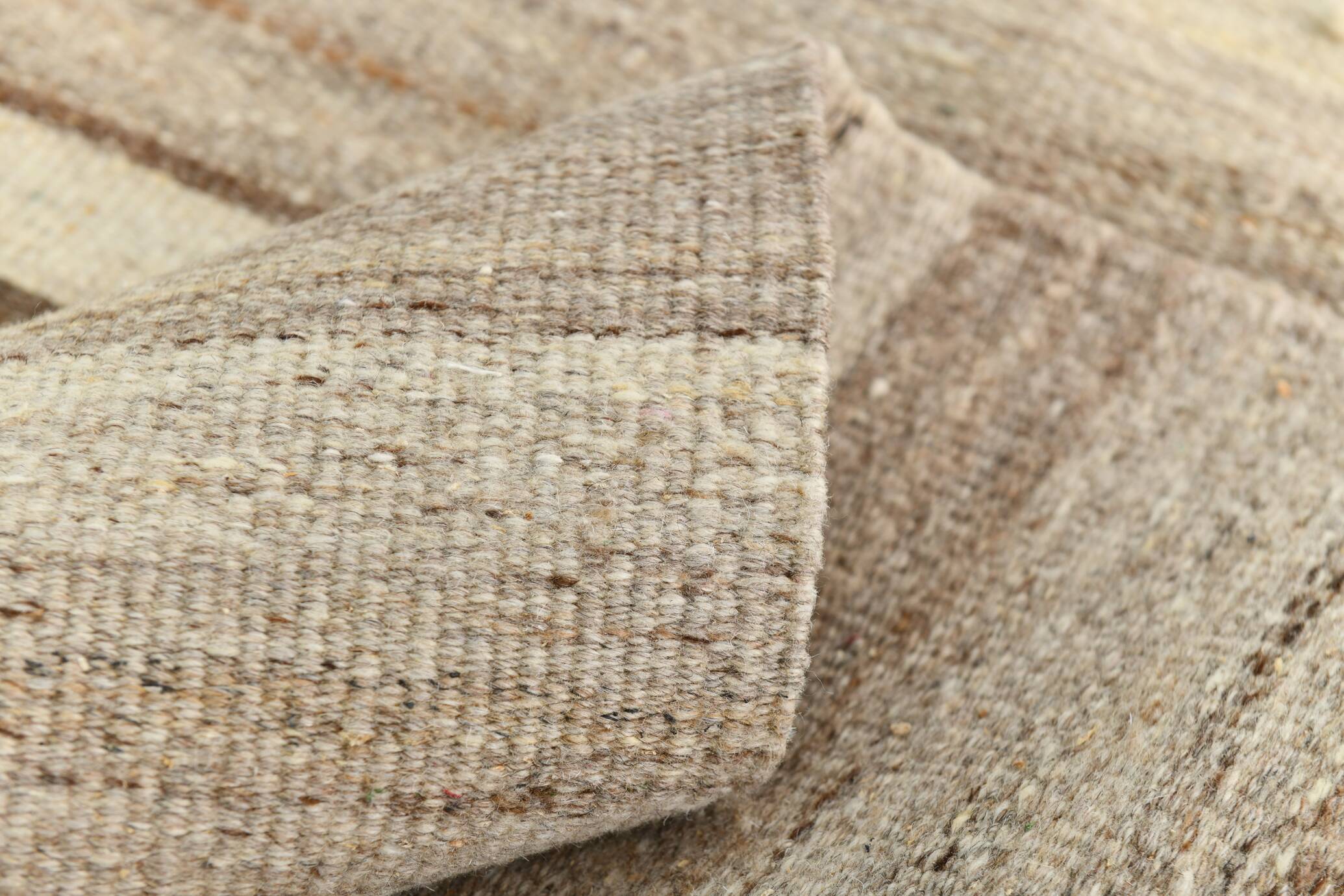 Naturel Wool Beige and Stone Grey Turkish Wool Kilim Rug, 233x293 Cm