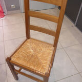 8 wooden chairs, straw seat