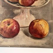 Nature morte aux pommes circa 1930, tableau à l'huile sur toile