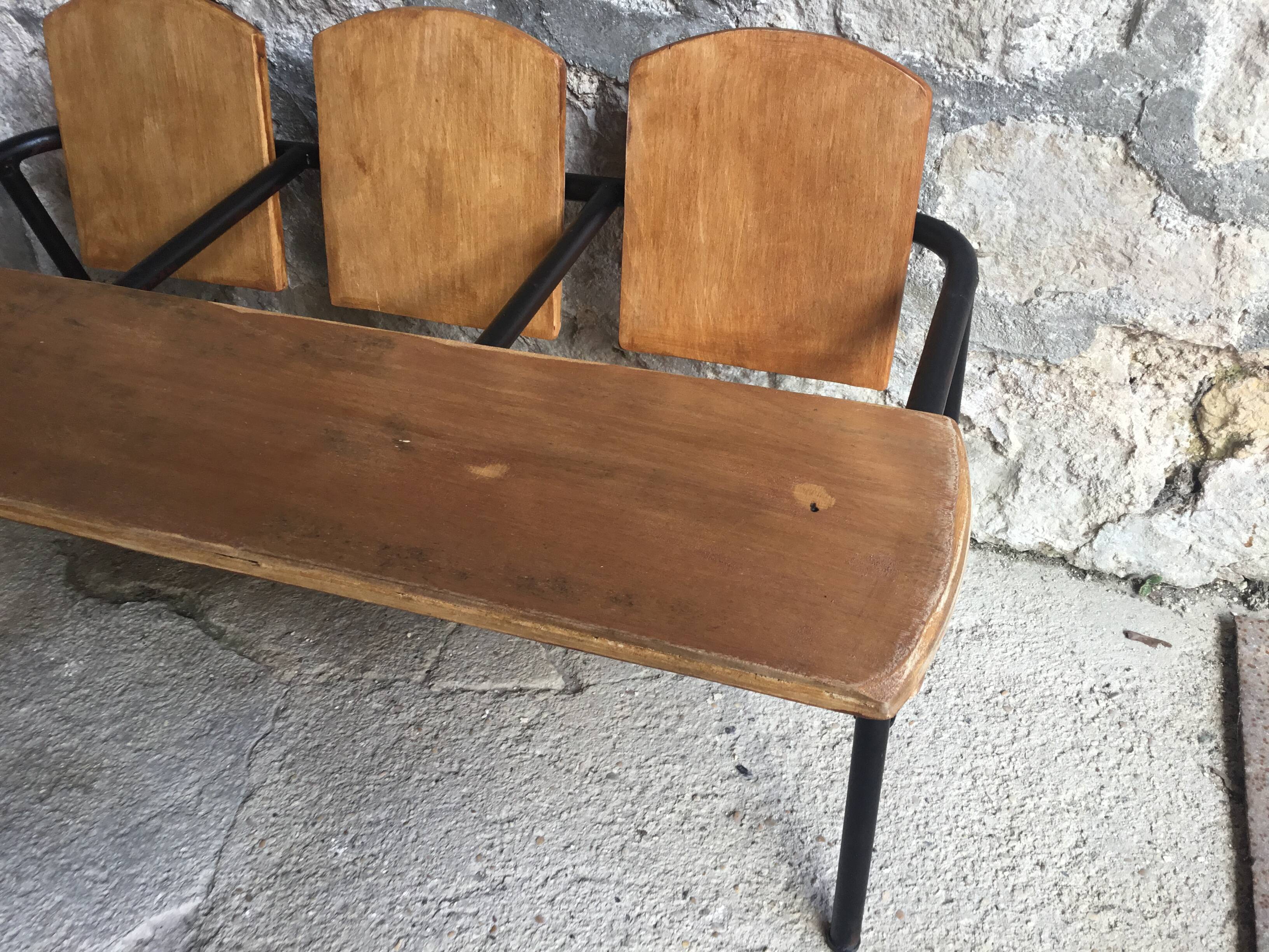 3-seater children's bench or desk - vintage school furniture 1950