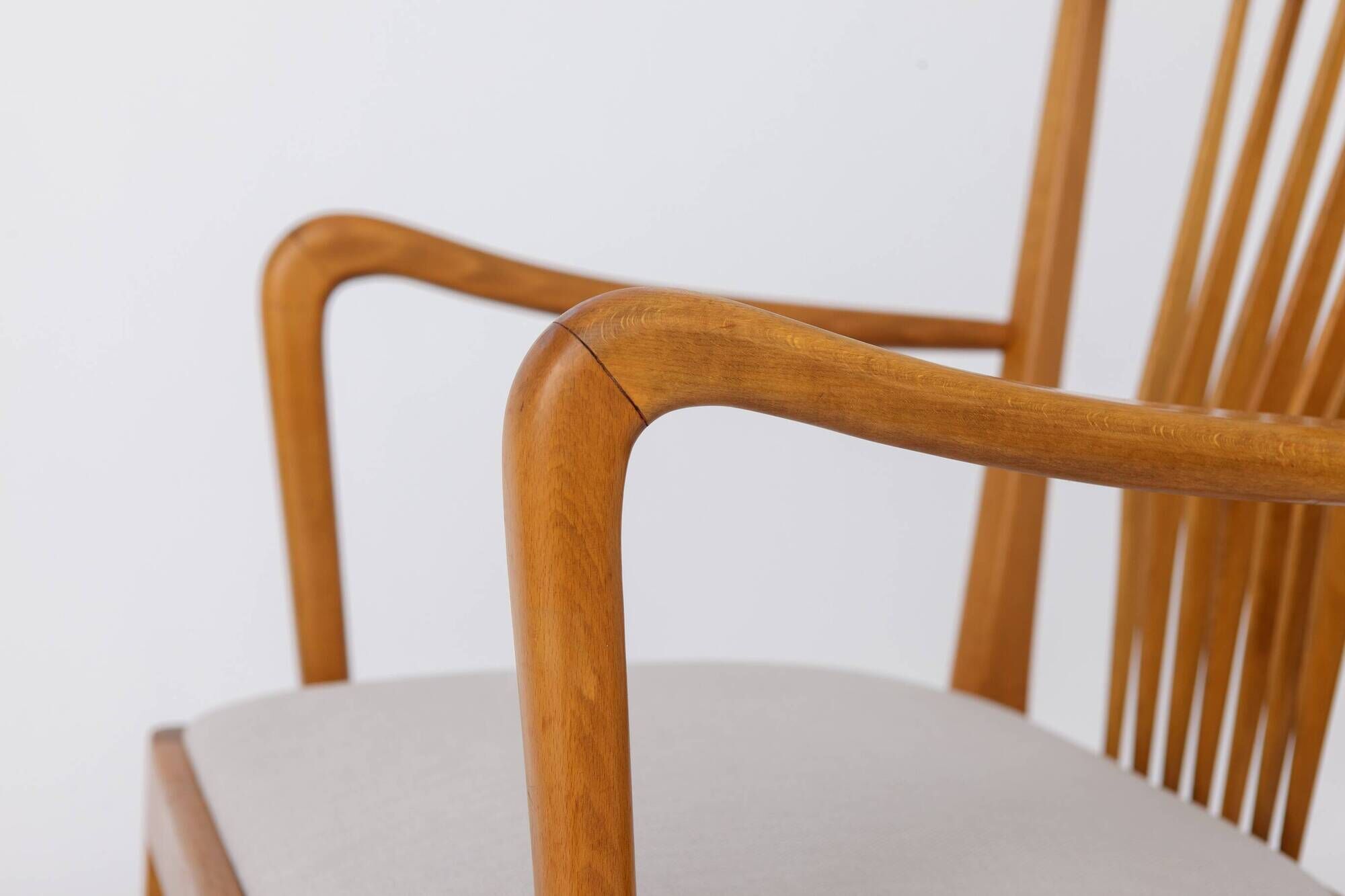 Vintage 1950s German Armchair | Solid Beech Wood | Newly Upholstered Chair