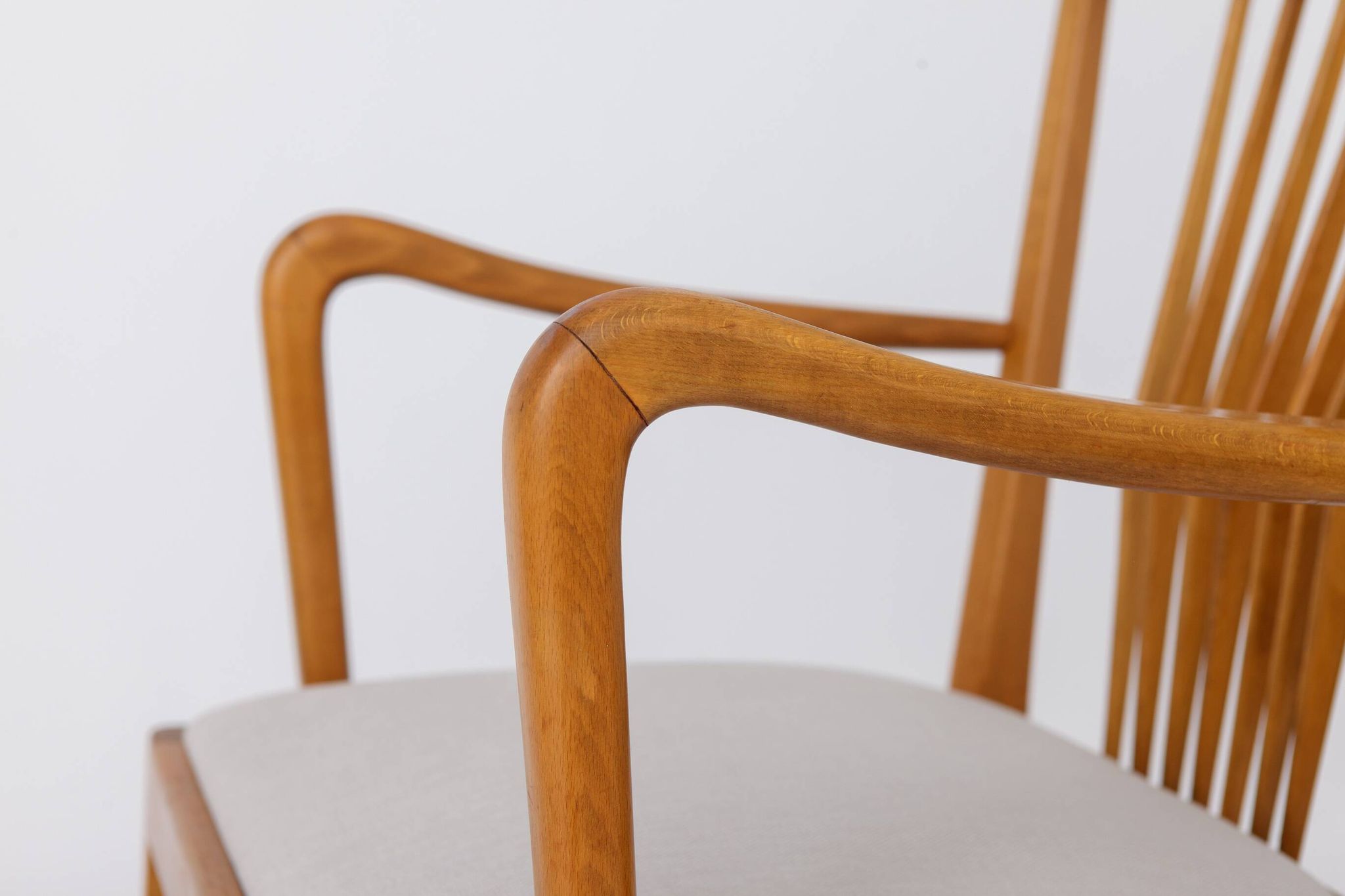 Vintage 1950s German Armchair | Solid Beech Wood | Newly Upholstered Chair