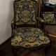 Louis XV style armchair in beech – Yellow/blue damask fabric with floral pattern.