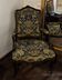 Louis XV style armchair in beech – Yellow/blue damask fabric with floral pattern.