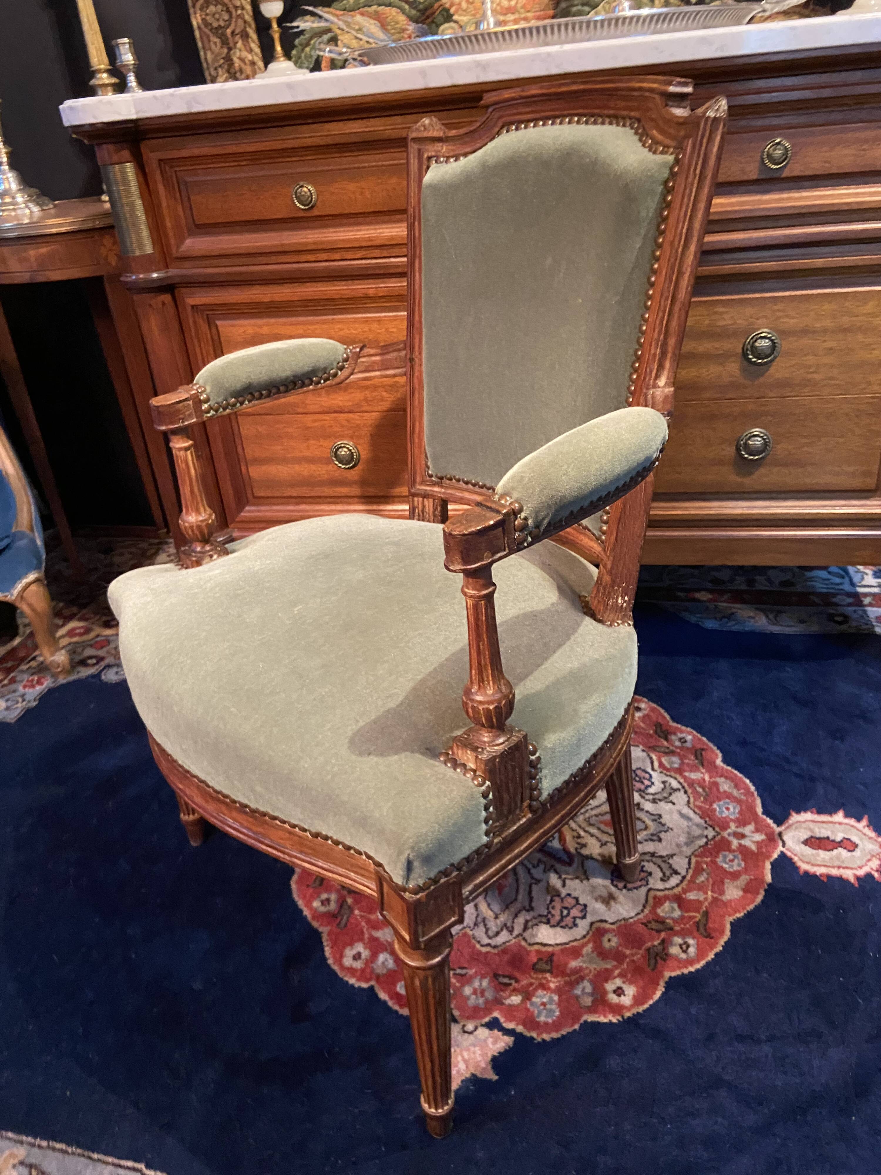 18th century Louis XVI green velvet cabriolet armchair