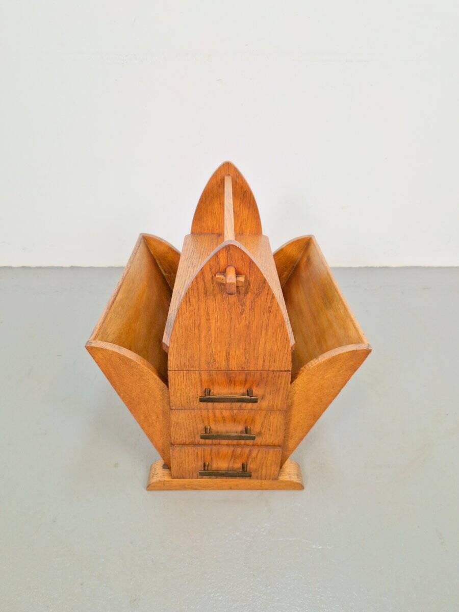 Art Deco Magazine Rack with Three Drawers, 1930s