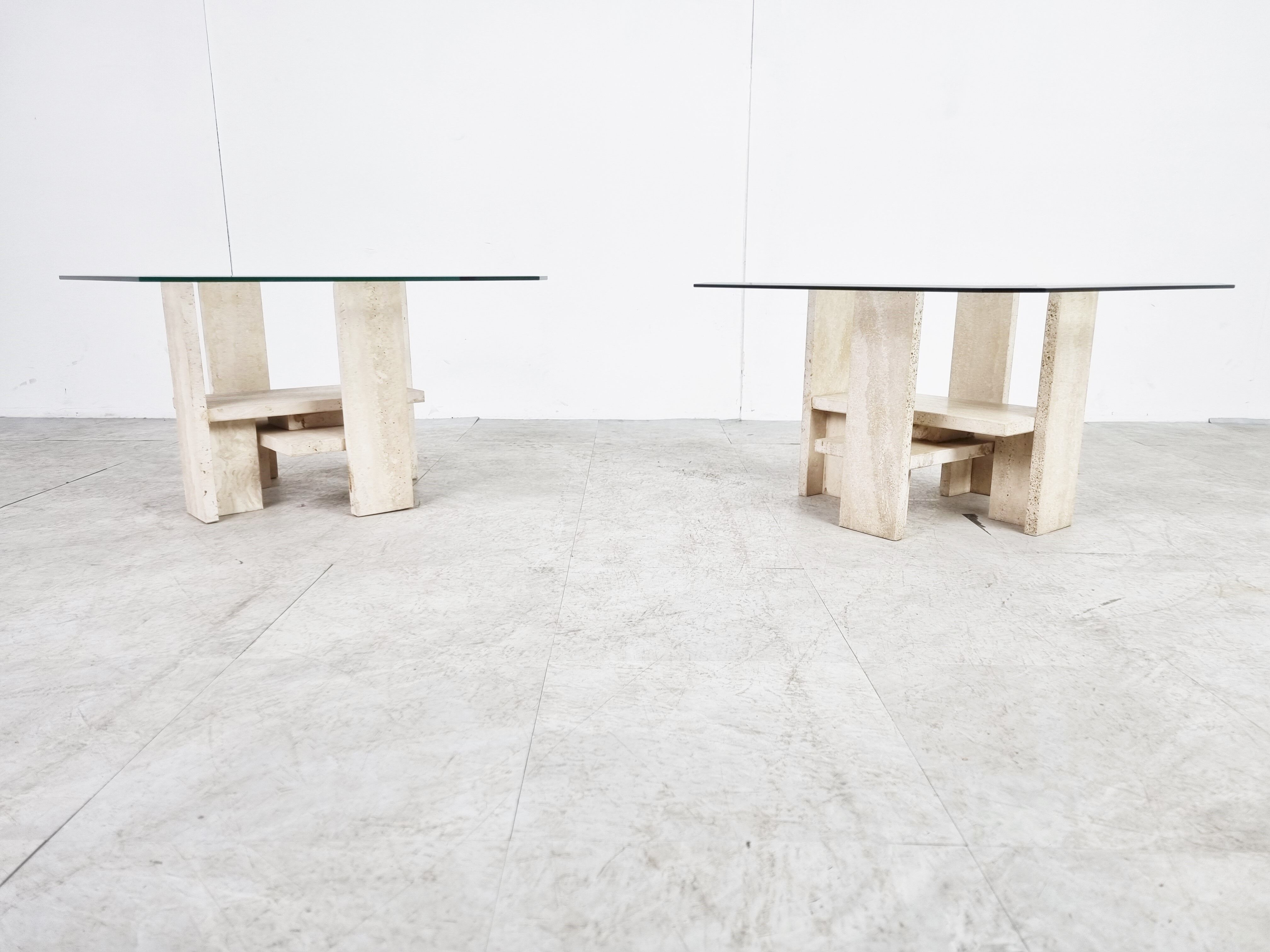 Pair of vintage travertine side tables by Willy Ballez, 1970s
