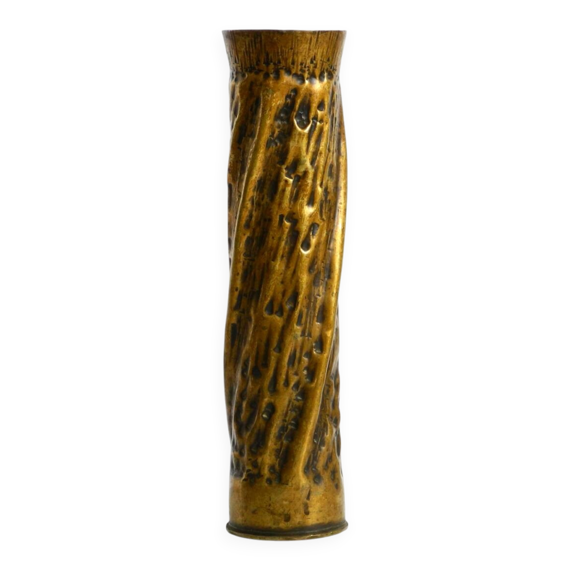 Unique large brass vase in a Brutalist design, handcrafted in December 1975