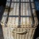 OLD WICKER STEEL AND WOOD TRAVEL TRUNK