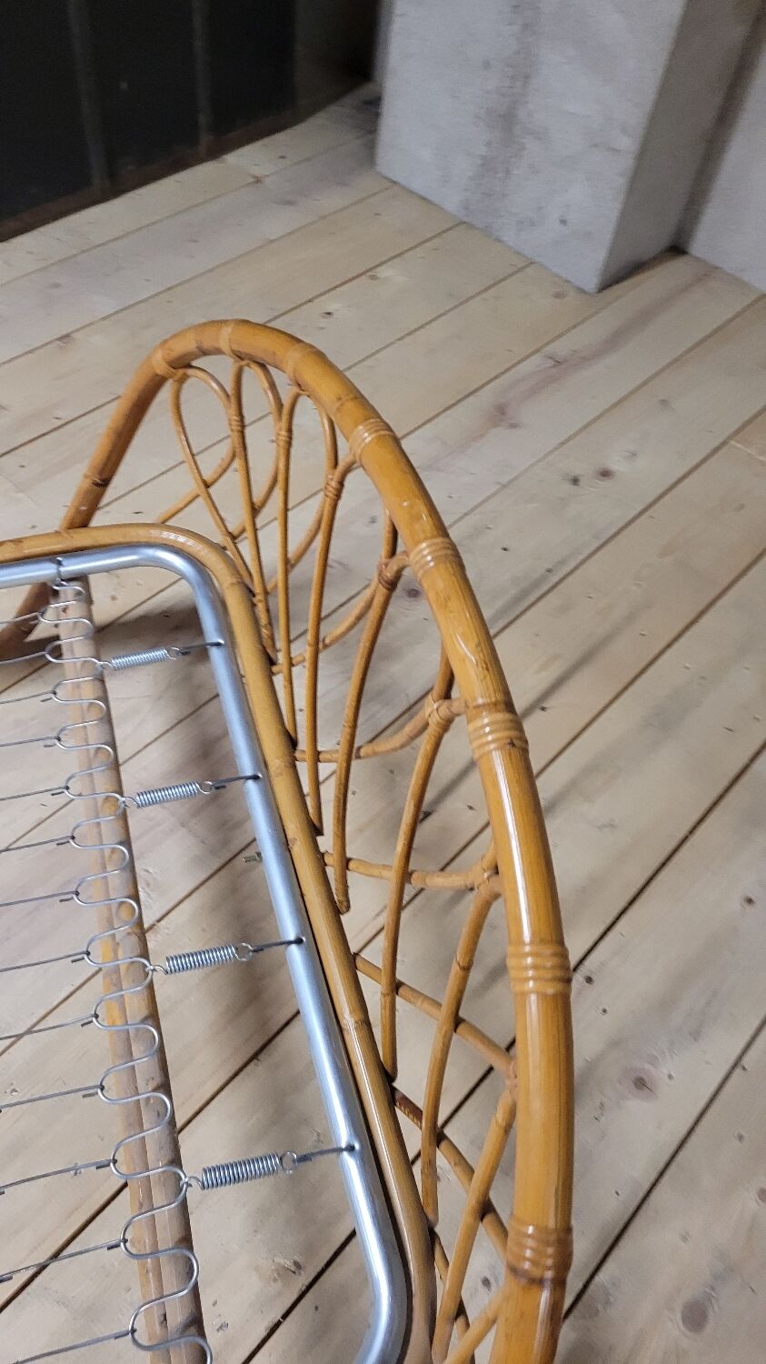 Vintage rattan basket sofa bed - 1950s