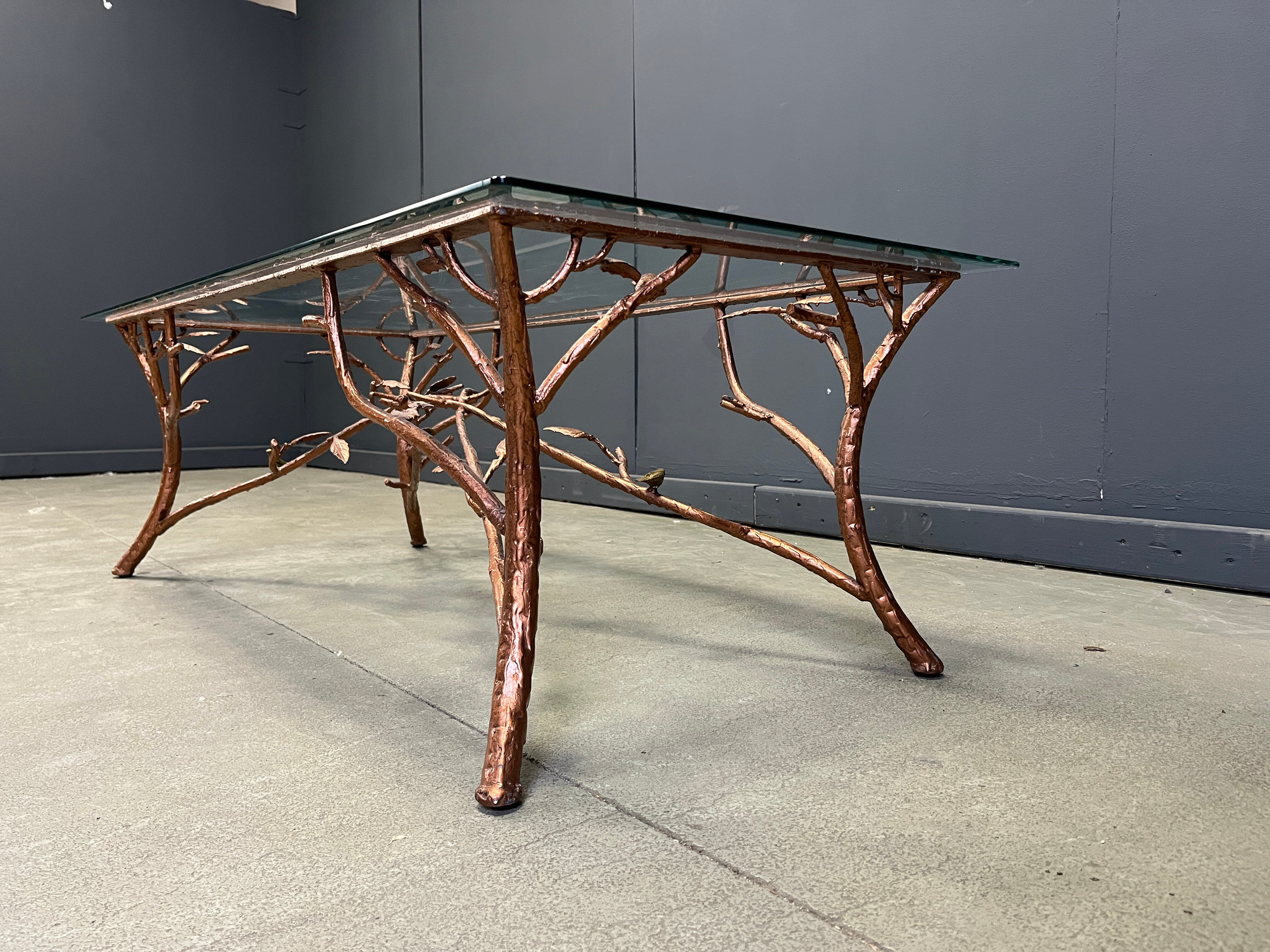 Vintage hand crafted wrought iron tree branches cocktail table, 1970s
