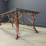 Vintage hand crafted wrought iron tree branches cocktail table, 1970s