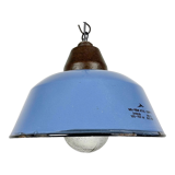Industrial Blue Enamel and Cast Iron Pendant Light with Glass Cover, 1960s