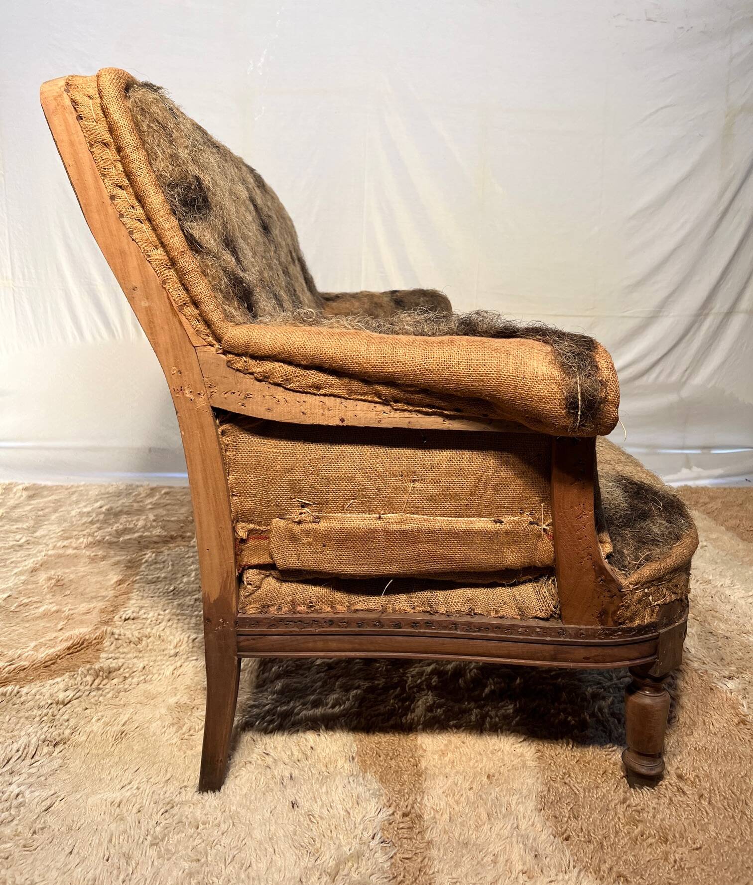 19th century Louis Philippe 3-seater sofa in walnut, ready to upholster