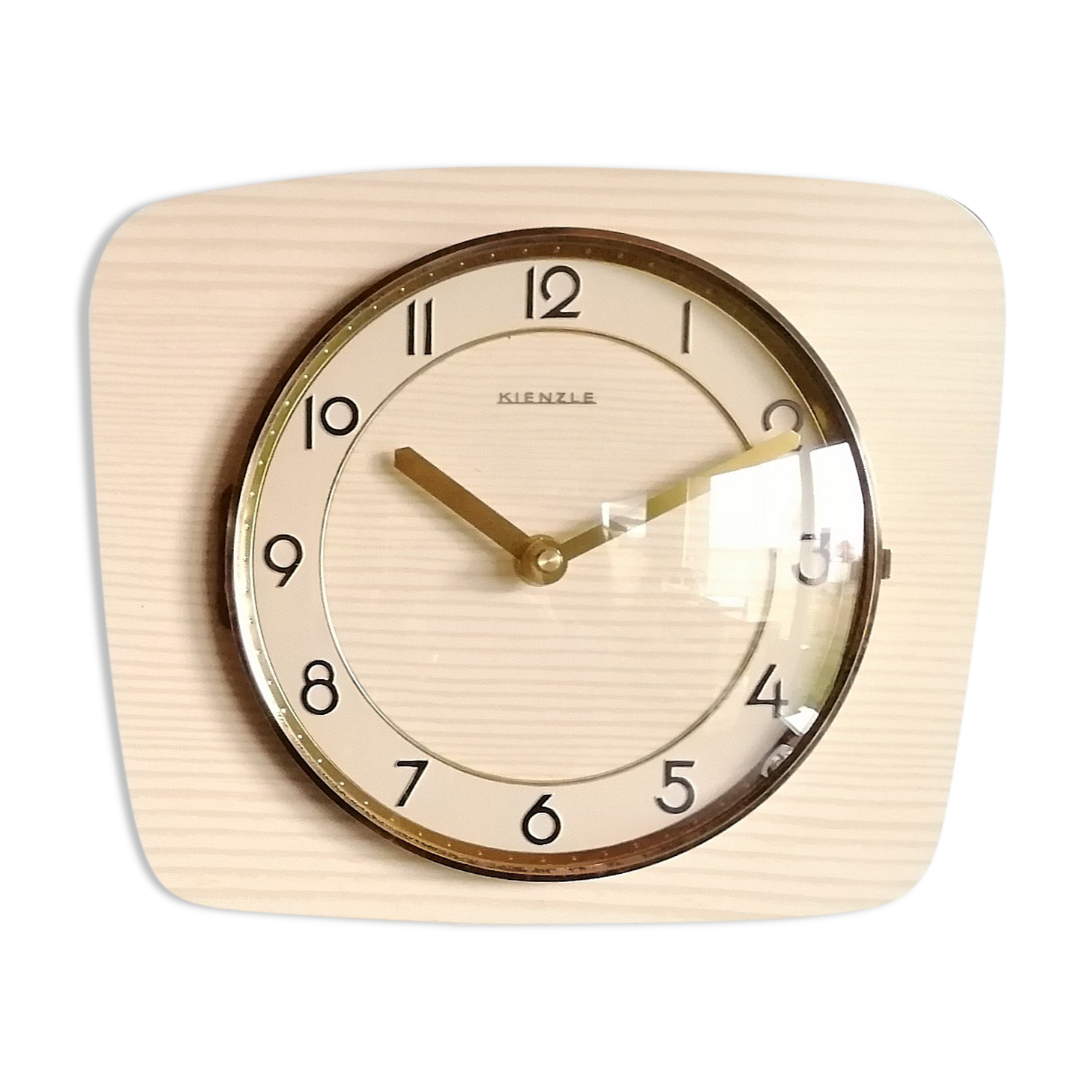 Vintage clock formica silent rectangular wall clock "Kienzle gilded wood"