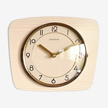 Vintage clock formica silent rectangular wall clock "Kienzle gilded wood"