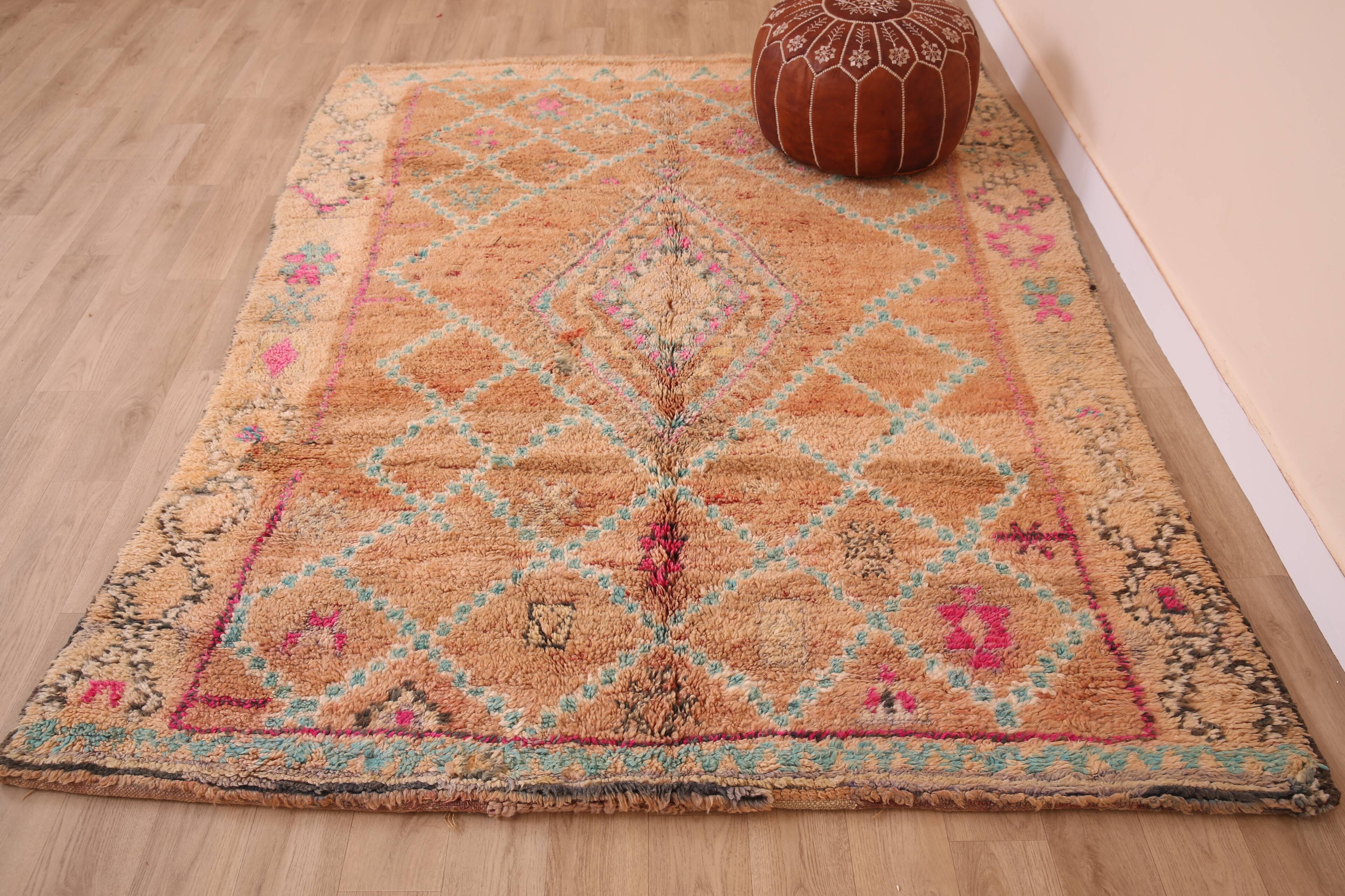 Peach Vintage Moroccan Rug 170 x 230 cm, Berber Wool Rug, Handmade Boho Rug