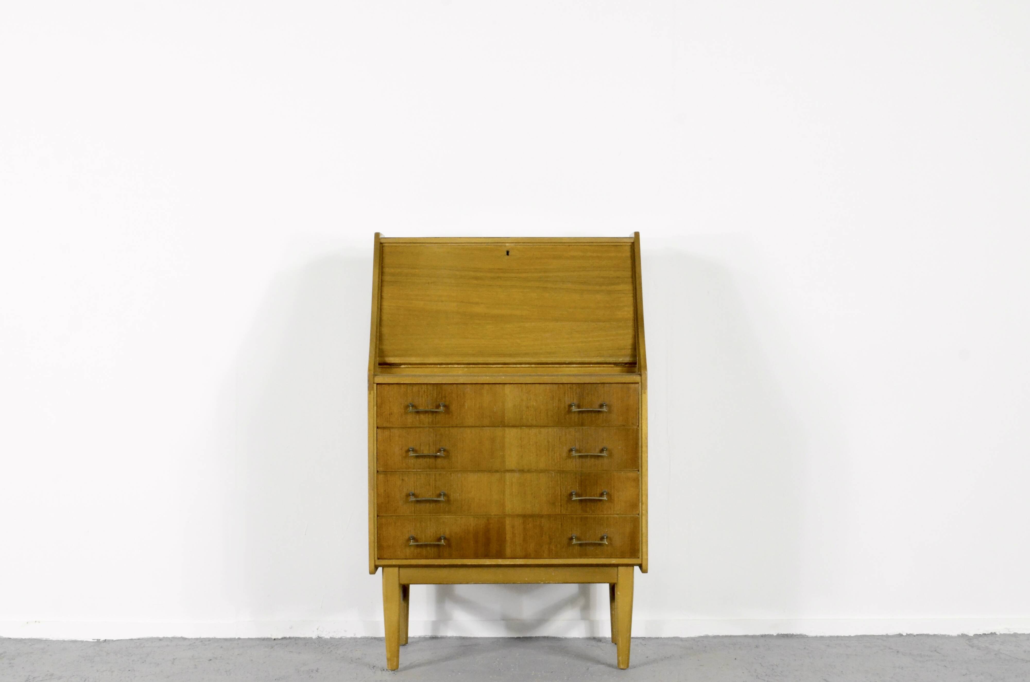 Midcentury Bureau Desk Cabinet In Teak Vintage Modern Danish Style