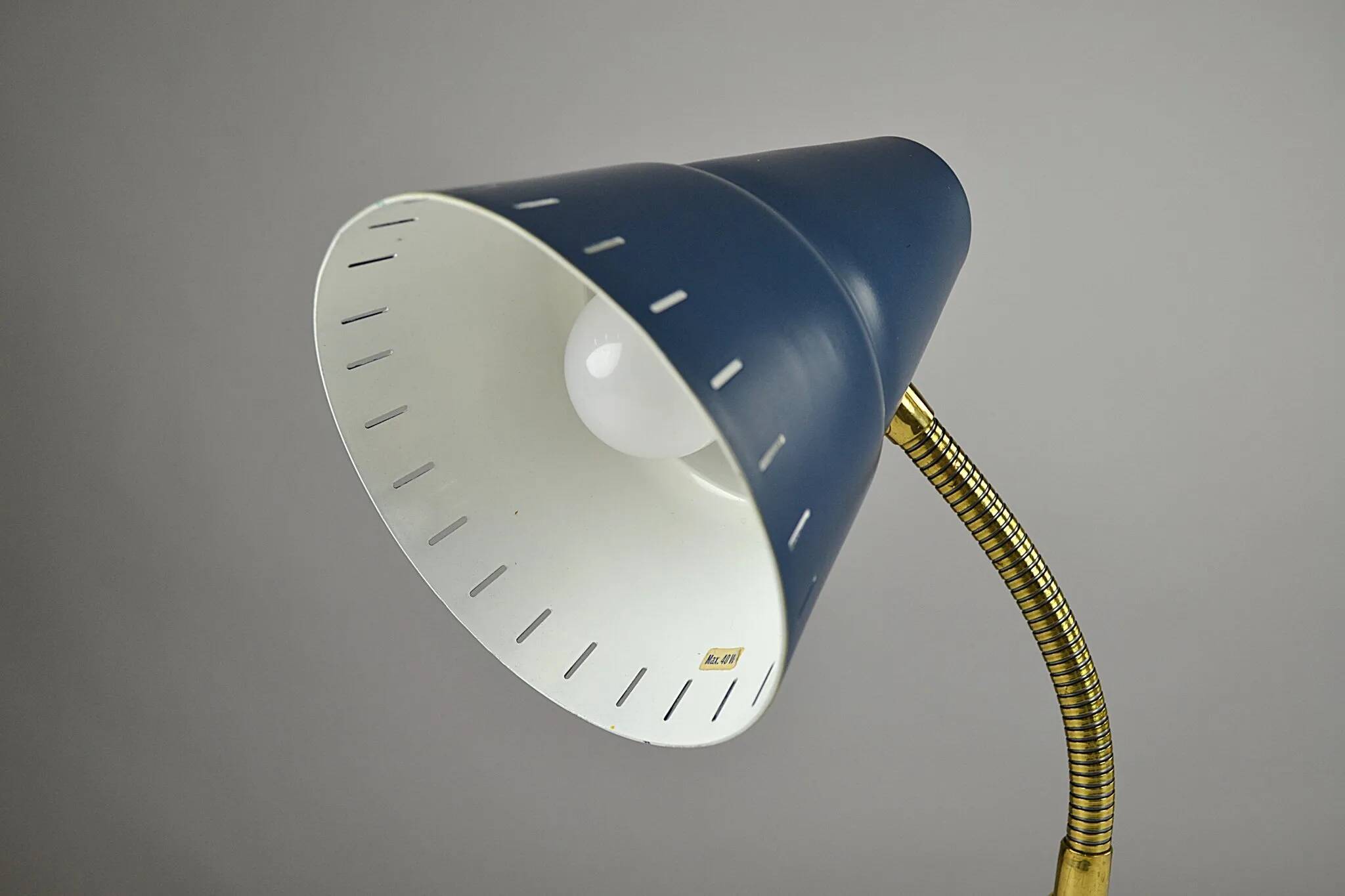 Blue Metal, Brass & Teak Table or Desk Lamp by Ringus, Sweden, 1950s