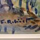 Tableau gouache années 1950 arrière pays méditerranéen, encadré, signé F Robinet