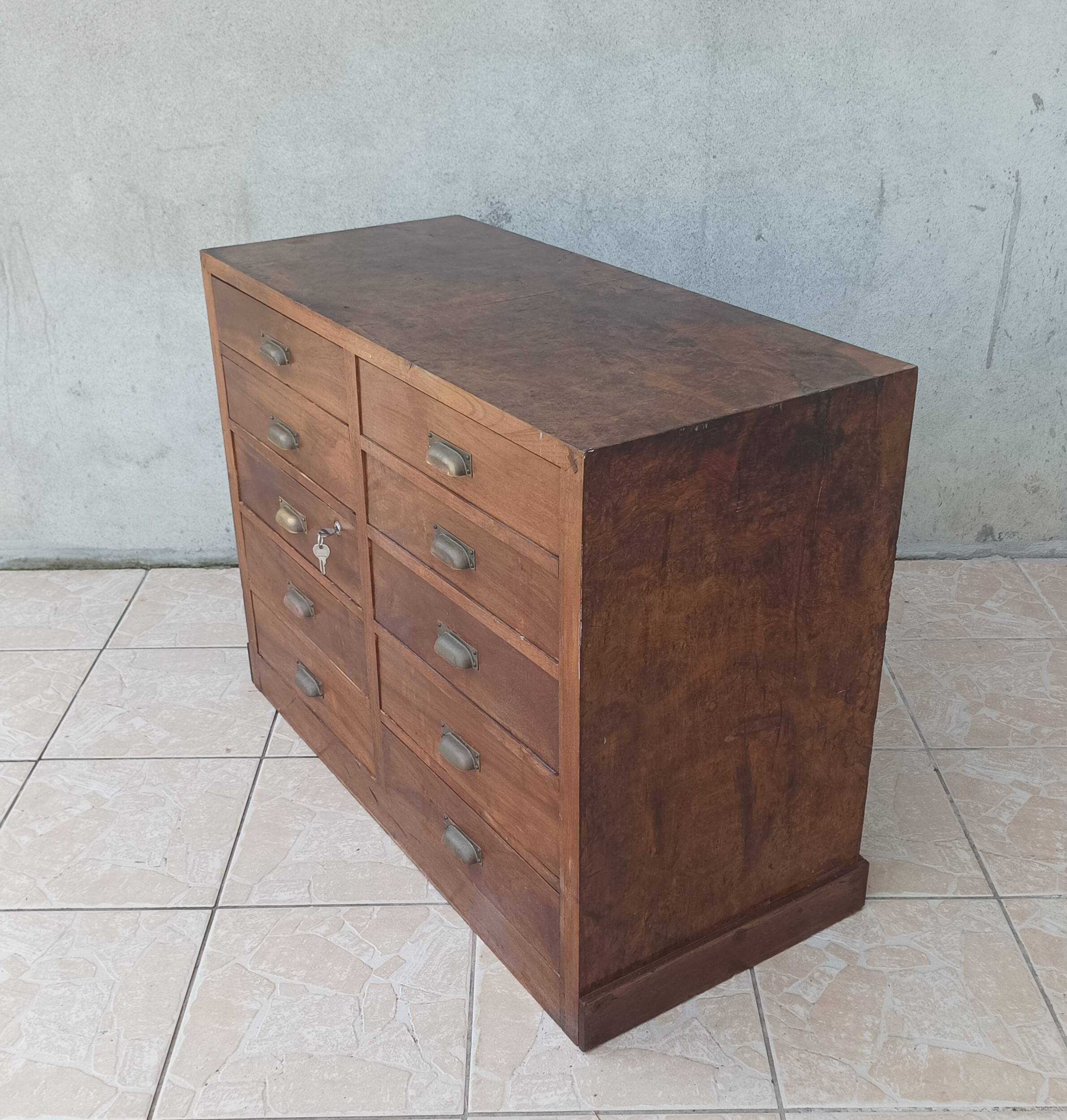 Meuble de métier 10 tiroirs en noyer