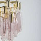 Italian chandelier in brass with tear-shaped Murano glass, 1970s