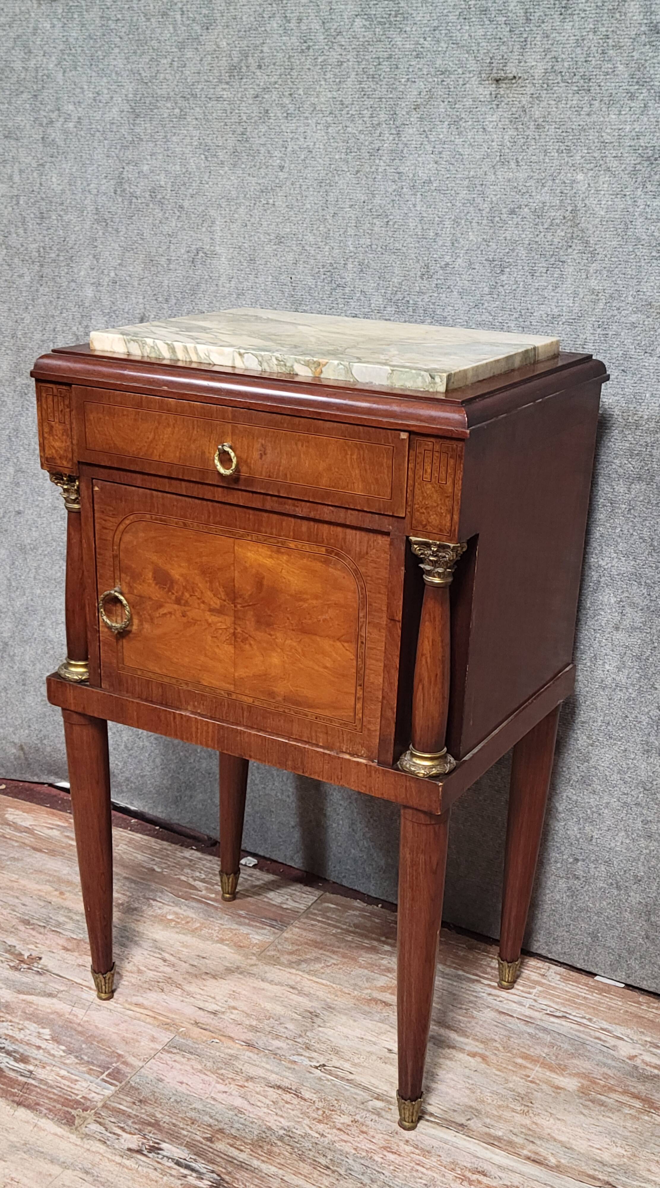 Empire/Restoration style bedside table, mahogany and burl
