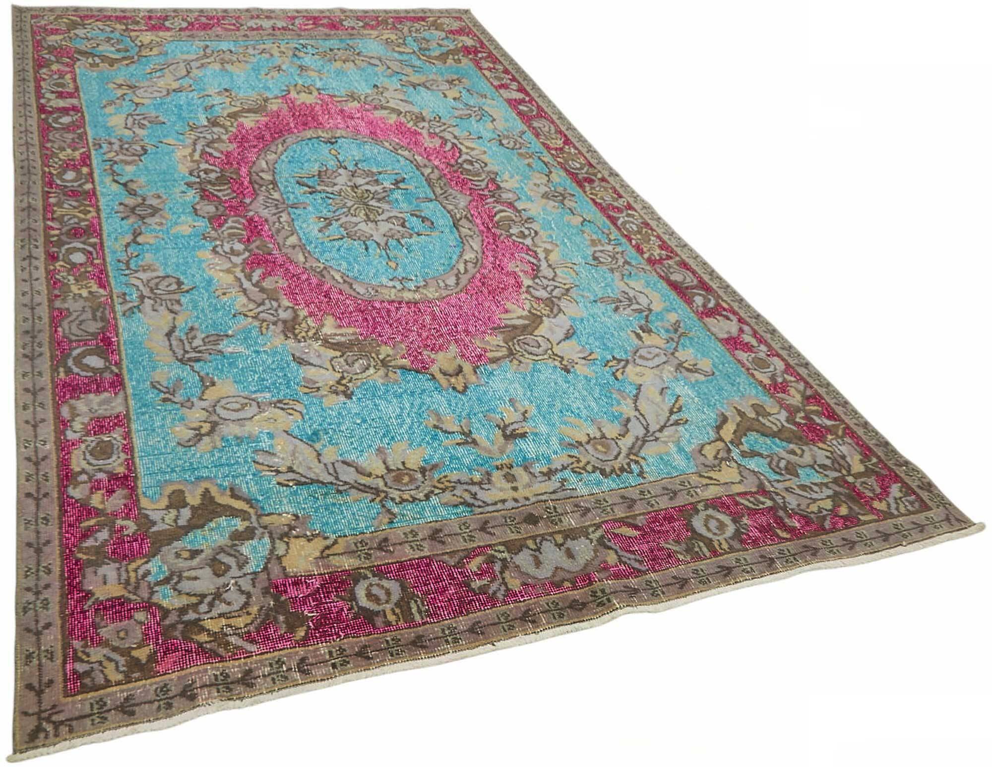 Overdyed Wool Vintage Handmade Carved Rug 169 cm x 288 cm