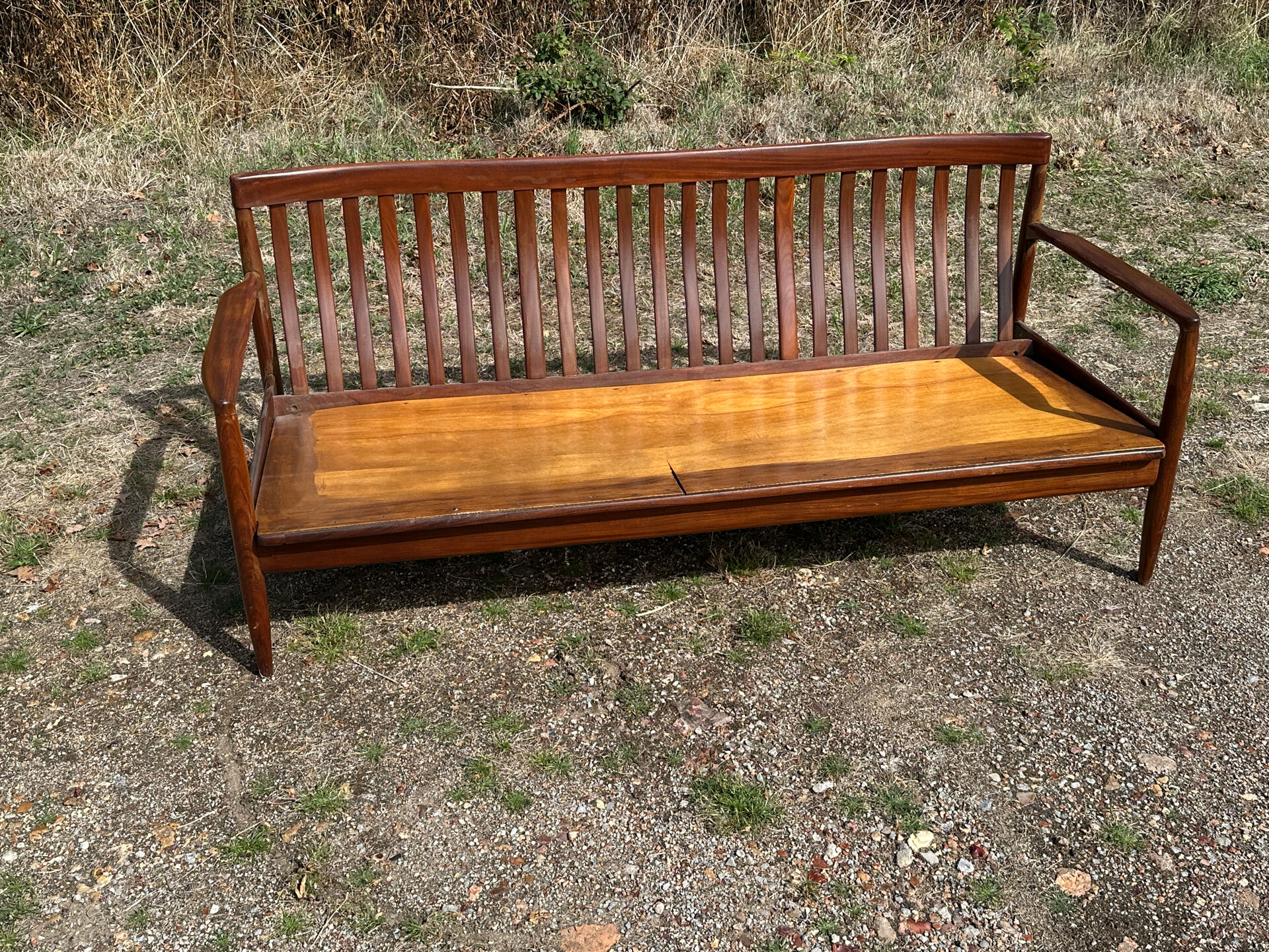 Vintage Scandinavian 3-seater wooden sofa – 1960s/70s