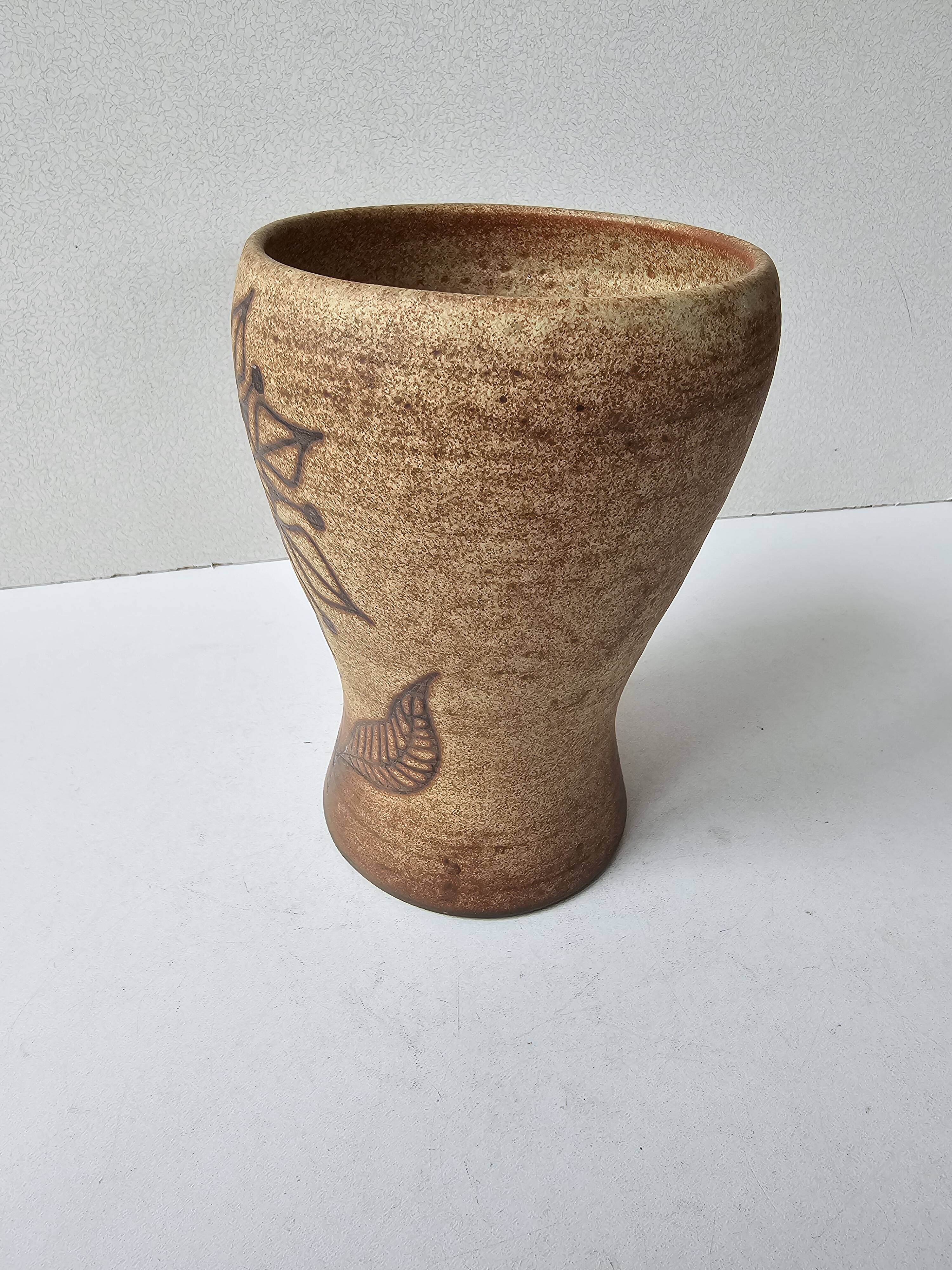 Ceramic vase with floral pattern - signed Fonck & Matéo Vallauris