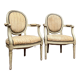 Pair of Armchairs with Back Medallion Lacquered Wood Louis XVI Style XIX Century