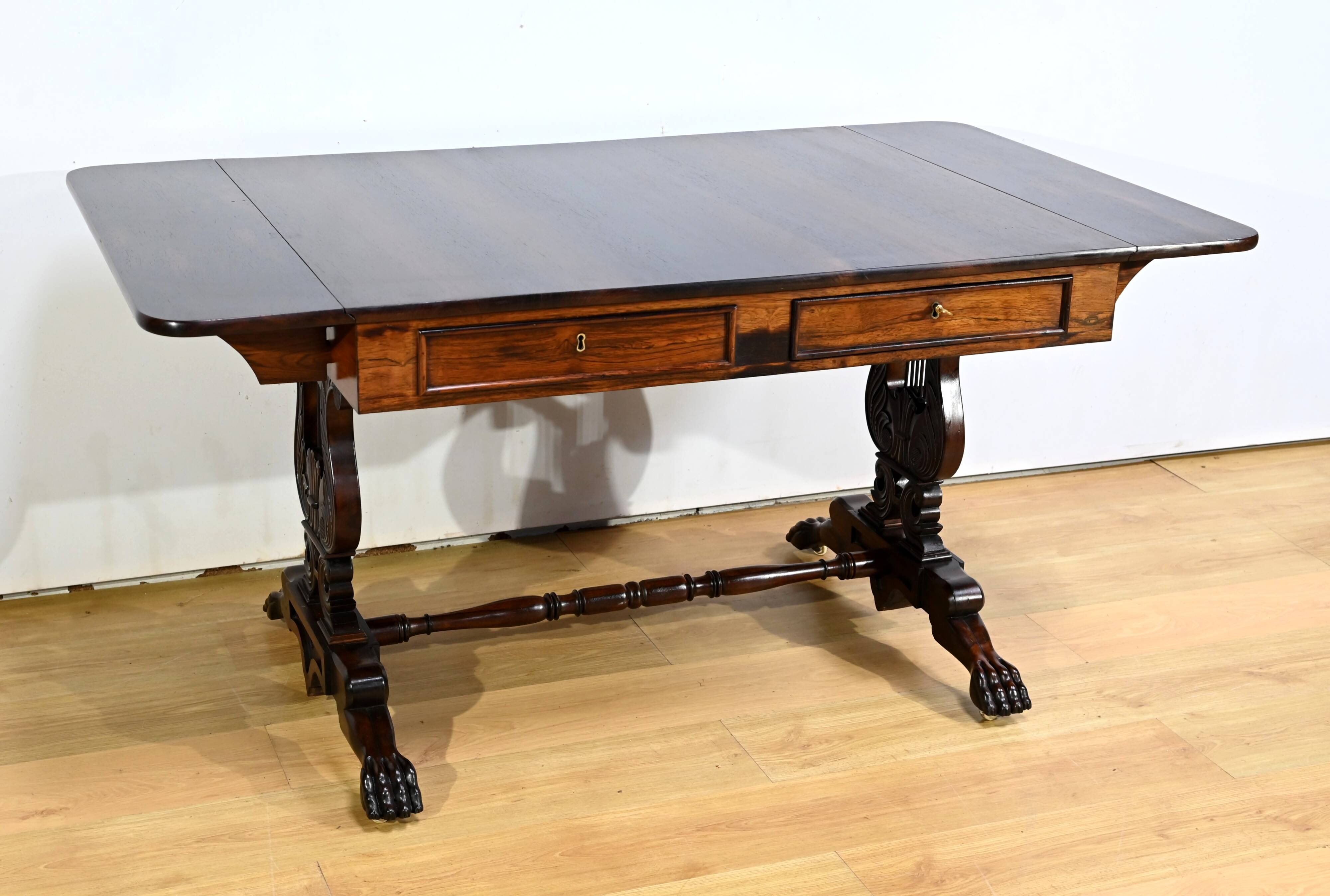 Desk Table with Shutters in Solid Rosewood, Restoration Period – Early 19th Century