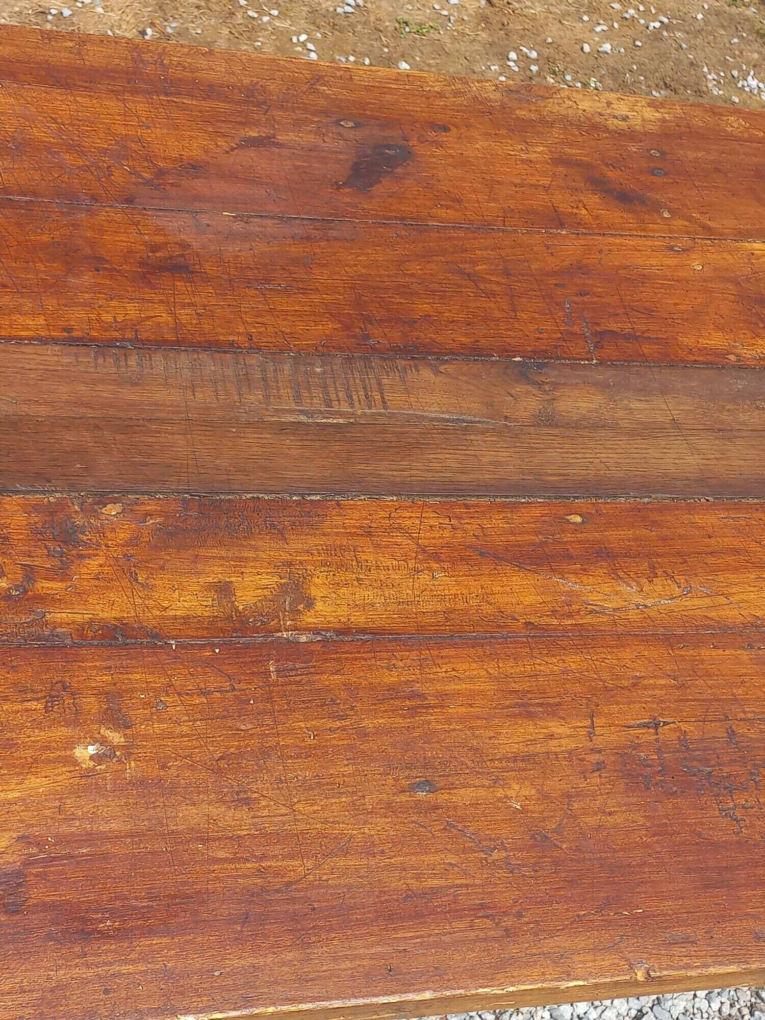 19th century farmhouse table in oak and poplar with spindle legs 198cm