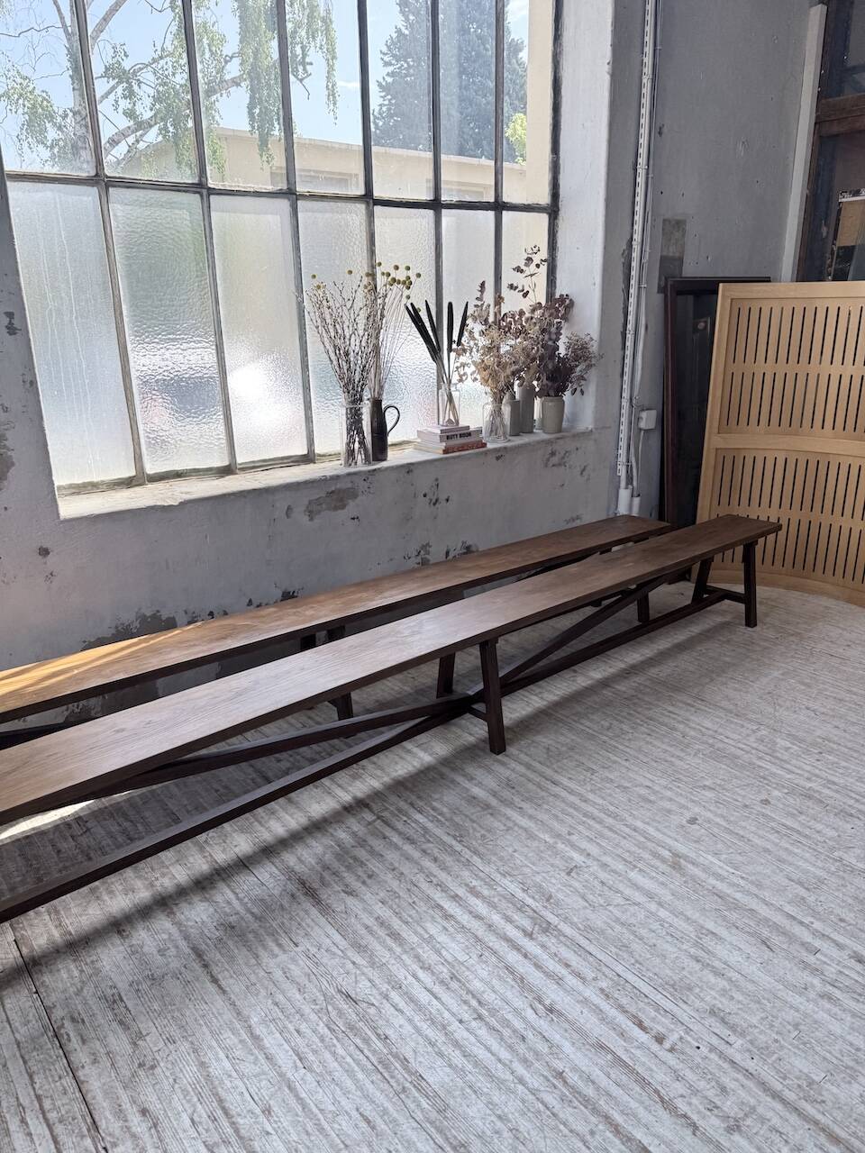 Paire de bancs de ferme chêne 4 mètres